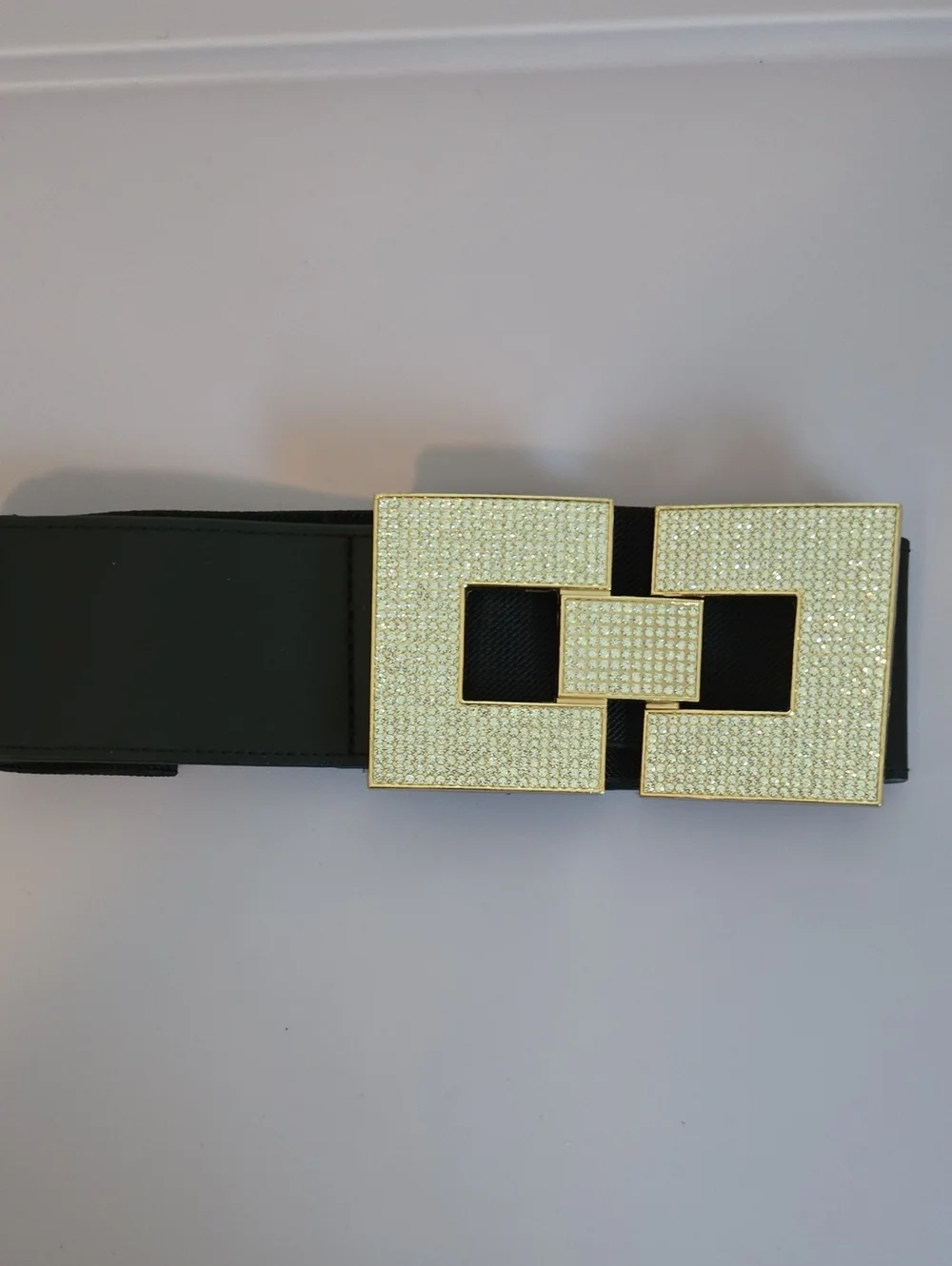 Gold Crystal Rectangle Buckle Elastic Waist Belt